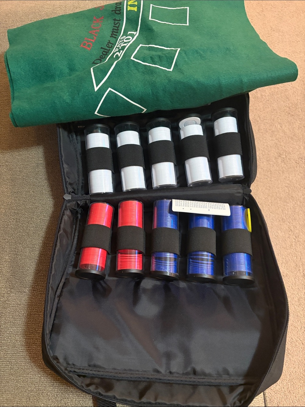 Home Poker Chip Set with Green Felt Mat and Multi-Color Chips